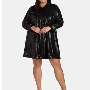 Sequin Black Mini Shirt Dress 2X